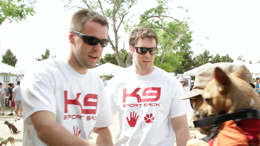 Joseph and his brother at their first consumer pet show selling K9 Sport Sack backpack dog carriers